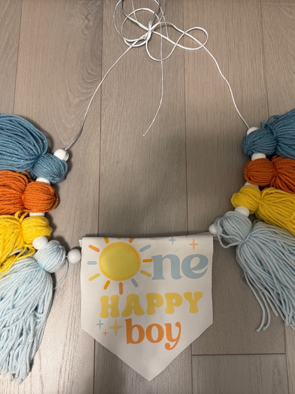 Kids Decorative Tassel Banner - Happy Day Design in Yellow, Orange & Blue